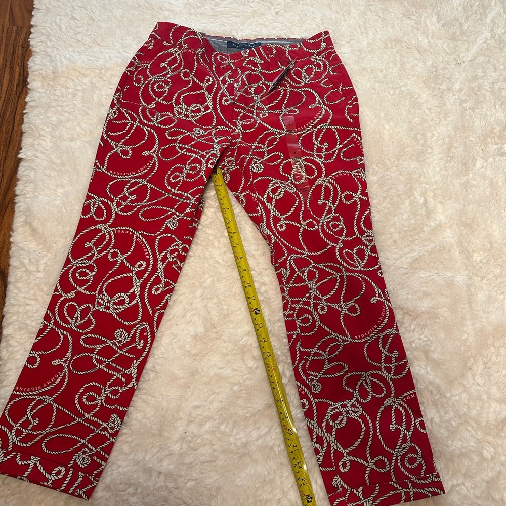 Tommy Hilfiger Red and White Patterned Cropped Pants